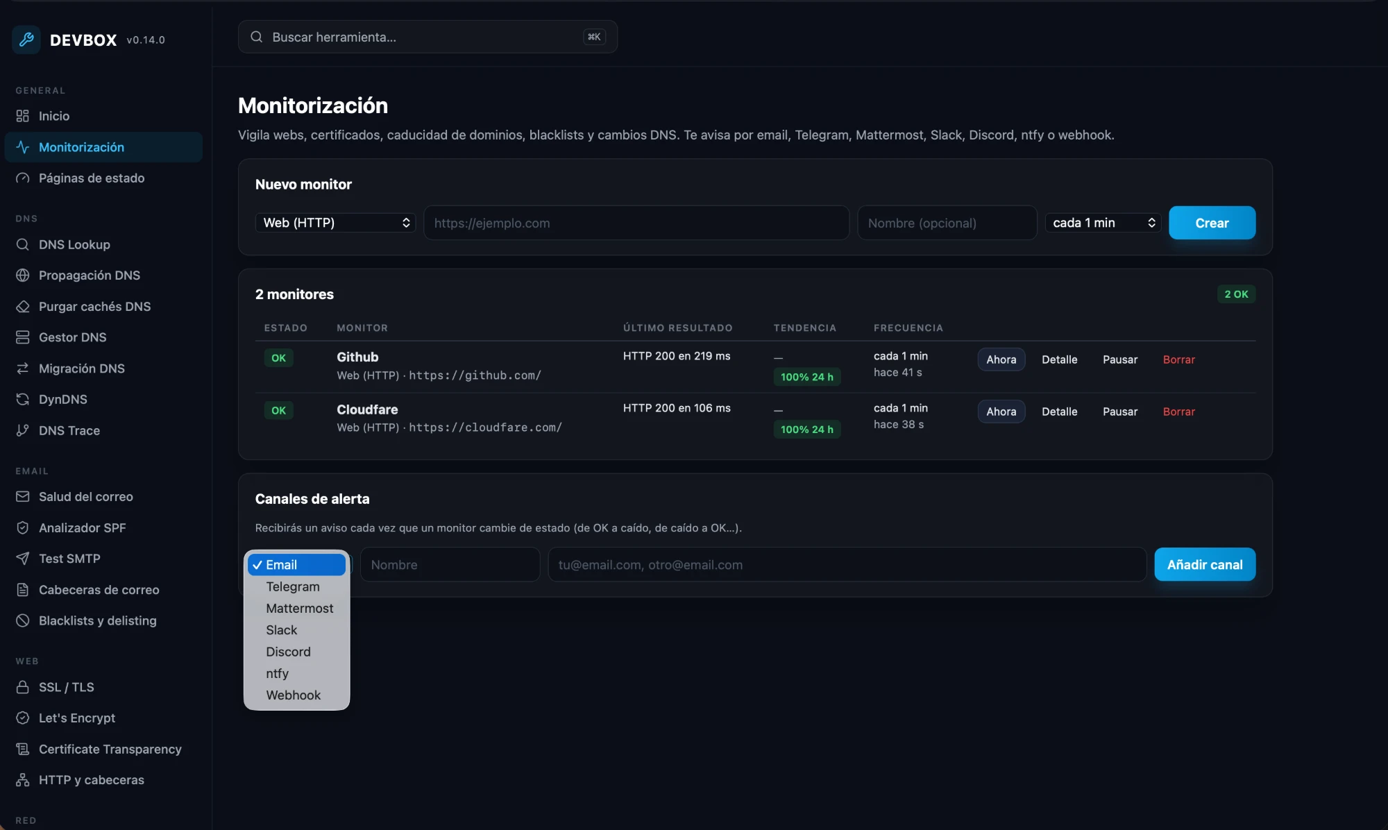 devbox — Canales de alerta