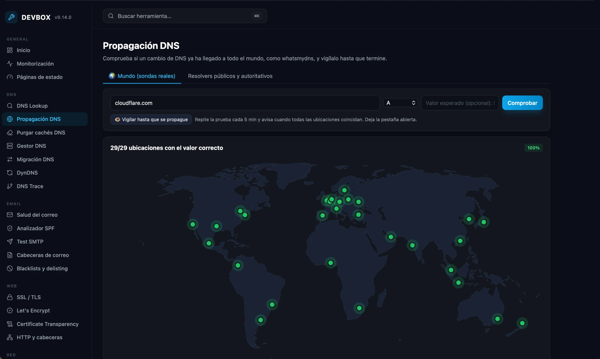 devbox — Propagación DNS mundial